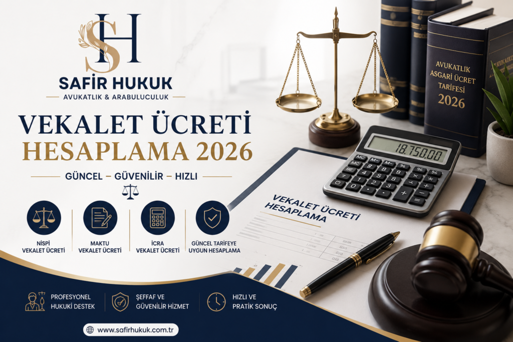 Vekalet Ücreti Hesaplama 2026 görseli - Nispi, maktu ve icra vekalet ücreti hesaplama aracı.